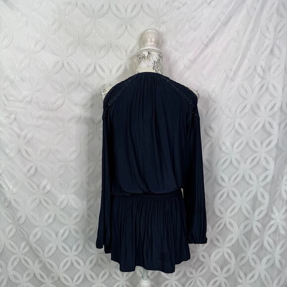 Ramy Brook Cold Shoulder Navy Blouson Satin Mini Dress Size XS - Picture 5 of 10